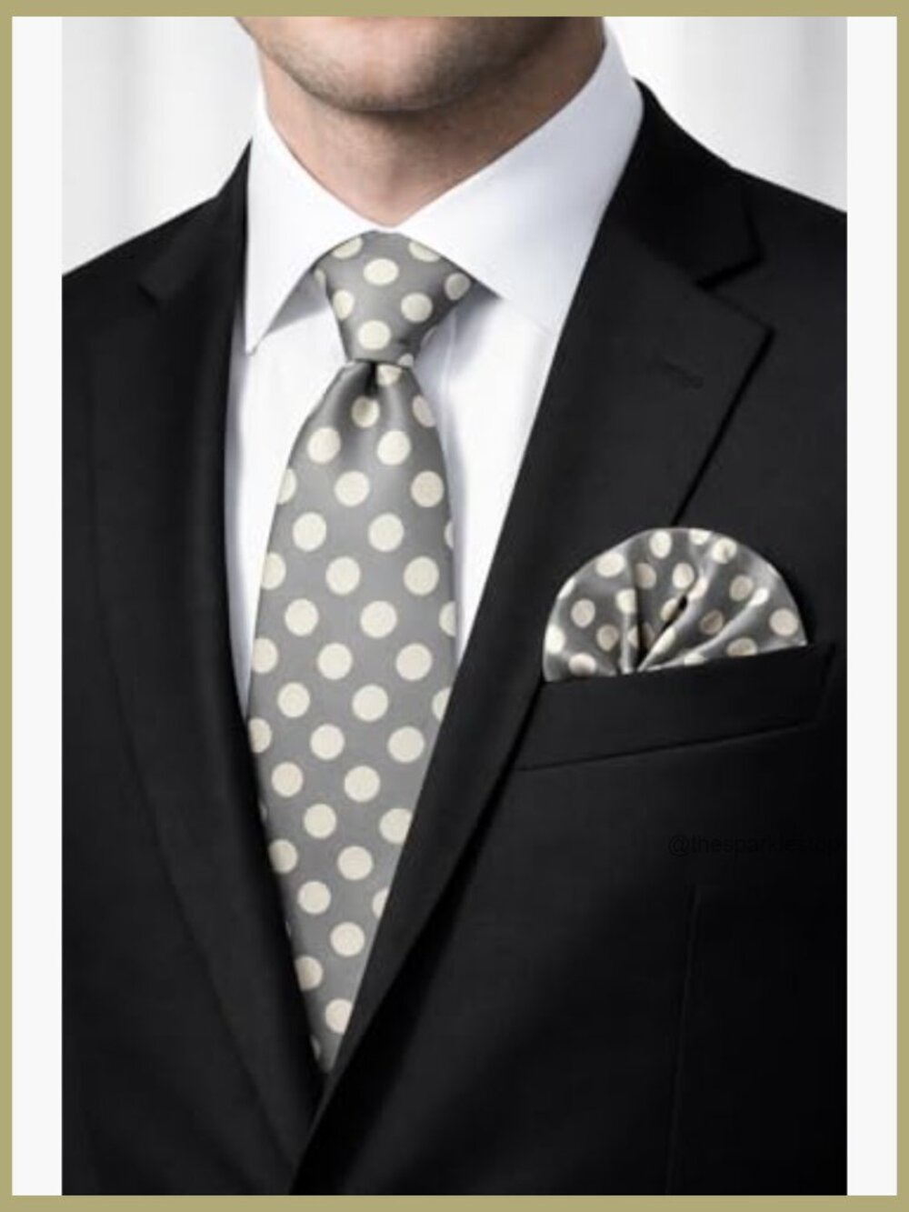 Men's Polka Dot Necktie and Pocket Square Set - Microfiber Satin Finish Tie - Picture 2 of 5